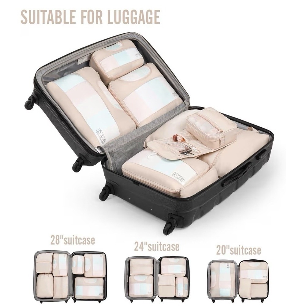 10 Piece Set Packing Cubes for Travel Essentials Suitcase Organizer Bags Cream[K - Picture 7 of 7